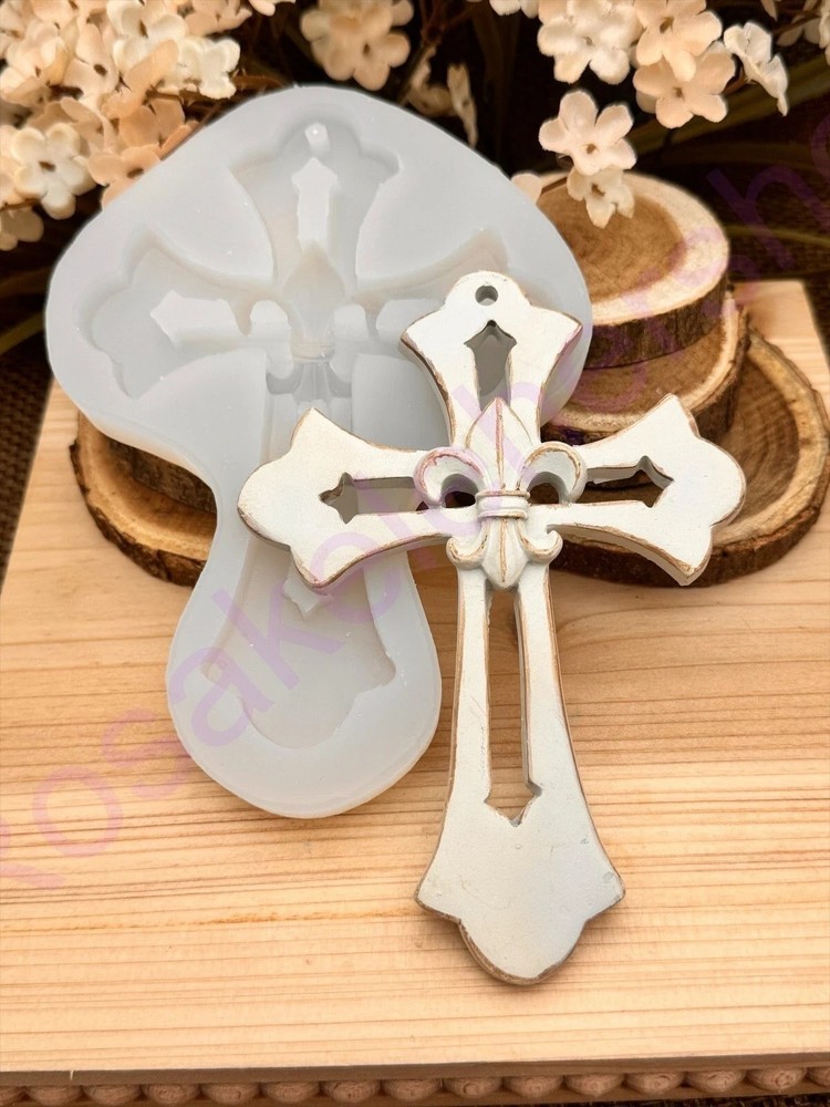 Cross with Fleur de Lis, handmade silicone mold for crafts