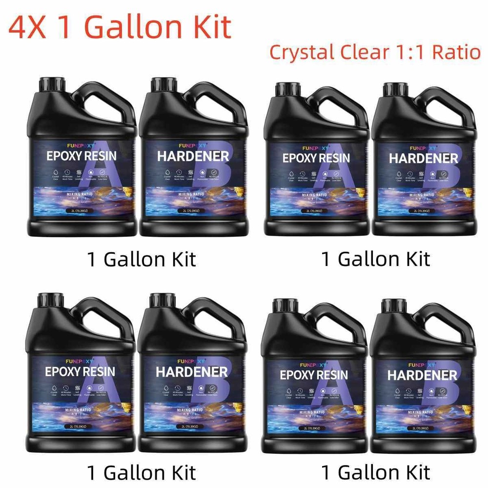 4X 1 Gallon Kit – Crystal Clear Epoxy Resin 1:1 – DIY Art Craft (Bluk 4 Gallons)