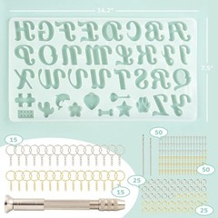 Silicone Alphabet Molds Kit with Keychain Accessories and Hand Drill Included