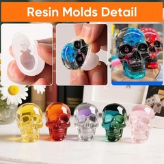 Set of Large + Medium + Small 3D Skull Resin Molds, Flexible Clear Silicone Skul