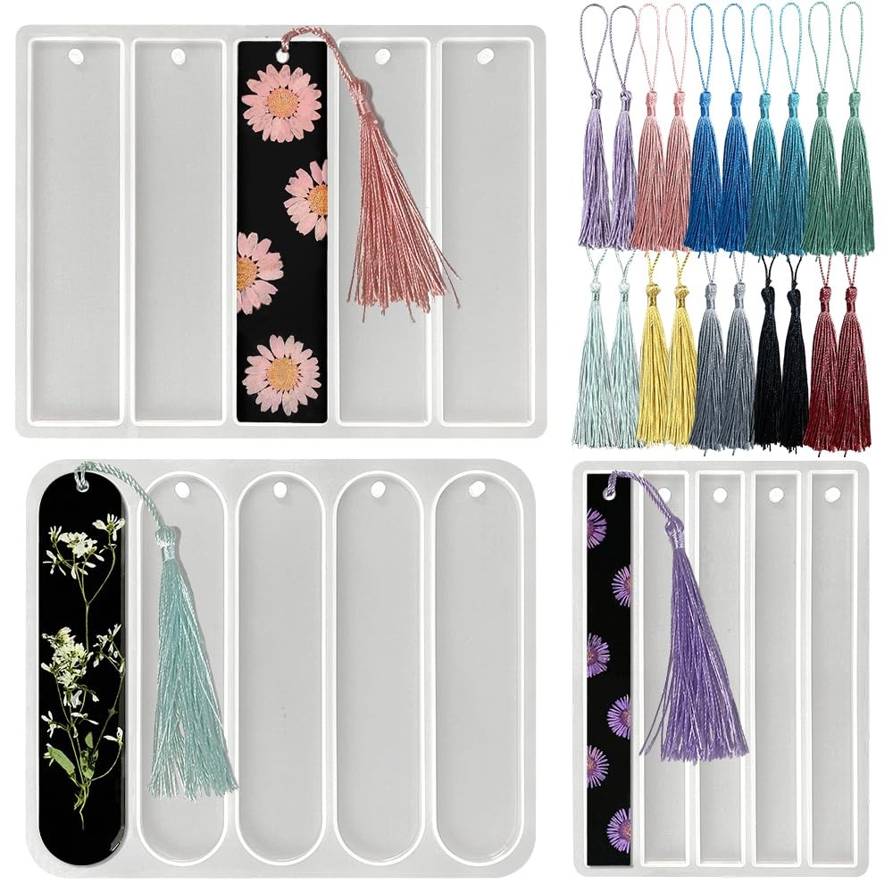 3Pcs Resin Bookmark Mold, Silicone Bookmark Mold With Tassels, White