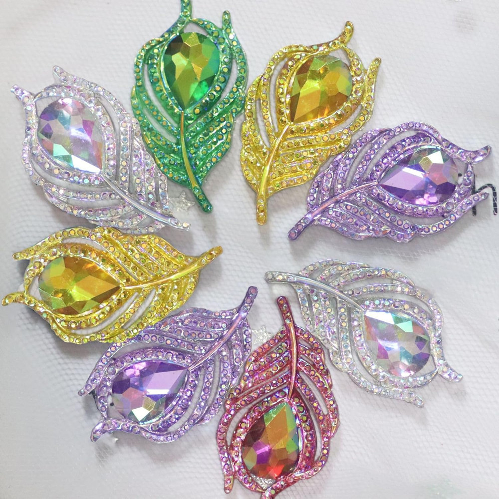 50 Pcs 38Mm Feather Resin Accessories Flatback Rhinestone,For Tumblers, Bottles,