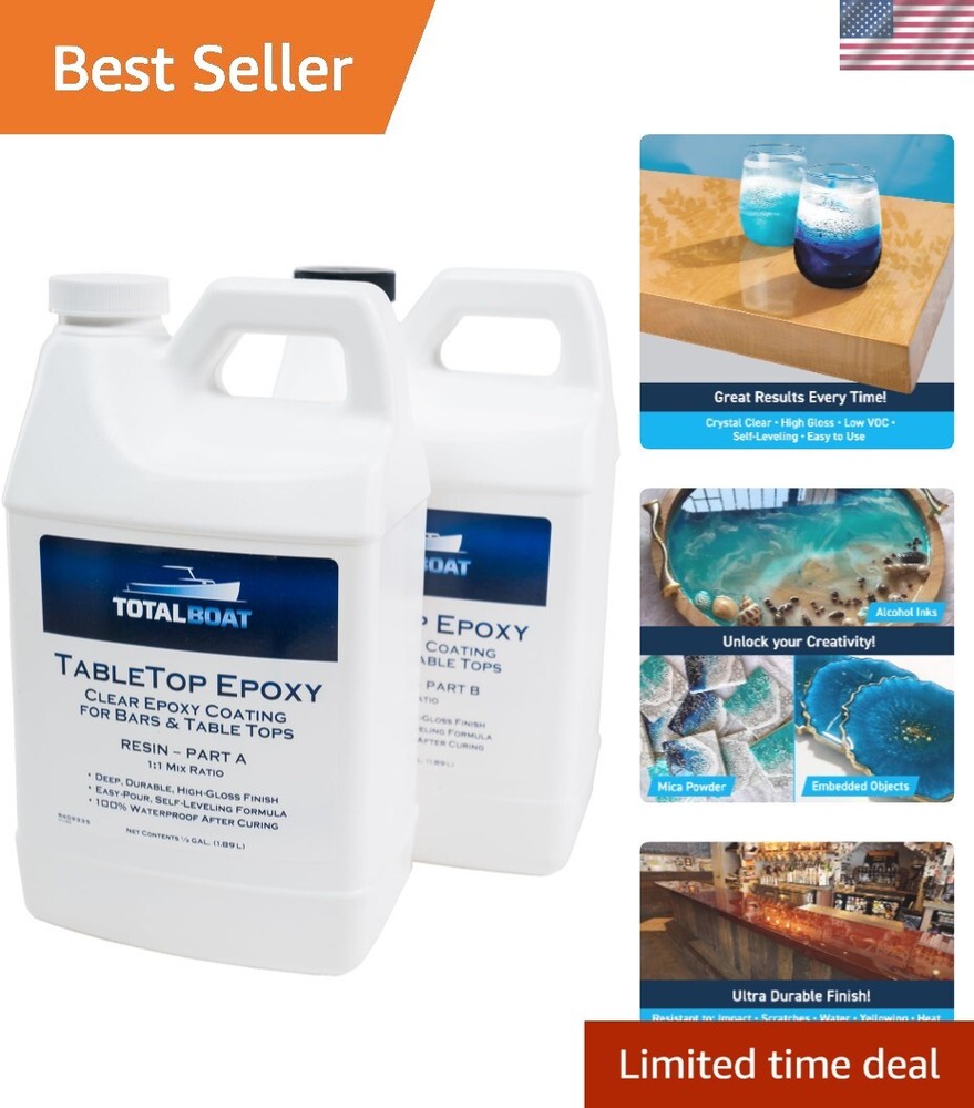 High Gloss Self-Leveling Epoxy Resin Kit – Ideal for Wood, Bar Tops & More
