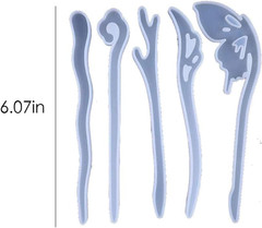 5 Pcs White Silicone Resin Hairpins Molds Hair Stick Kit for Jewelry Crafts Maki