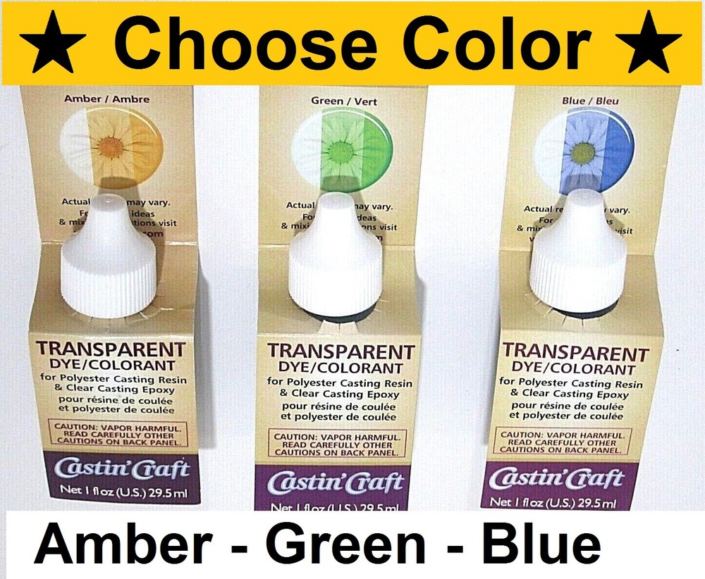 Castin’ Craft TRANSPARENT Resin Dye 1 oz – Choose Color: Amber, Green or Blue