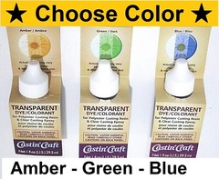 Castin’ Craft TRANSPARENT Resin Dye 1 oz – Choose Color: Amber, Green or Blue