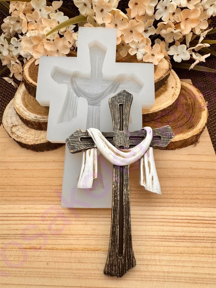 Scarf draped-Jesus Cloth on Cross silicone mold, handmade for crafts