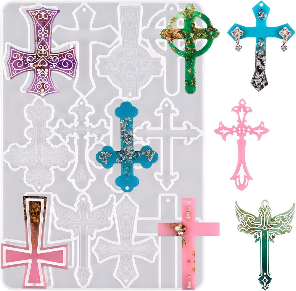 Cross Resin Molds,12 Cavity Epoxy Resin Cross Molds Silicone Molds for Keychain