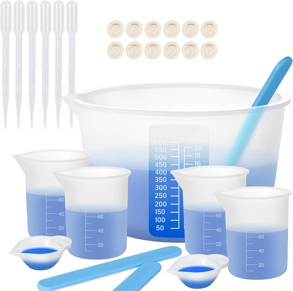 Silicone Measuring Cups for Resin – 600ml & 100ml with Stir Sticks – Epoxy Mixin