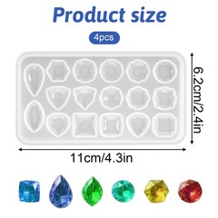 4 Pcs Gemstone Silicone Mold Resin Jewelry Molds Gem Jewelry Casting Mold Small