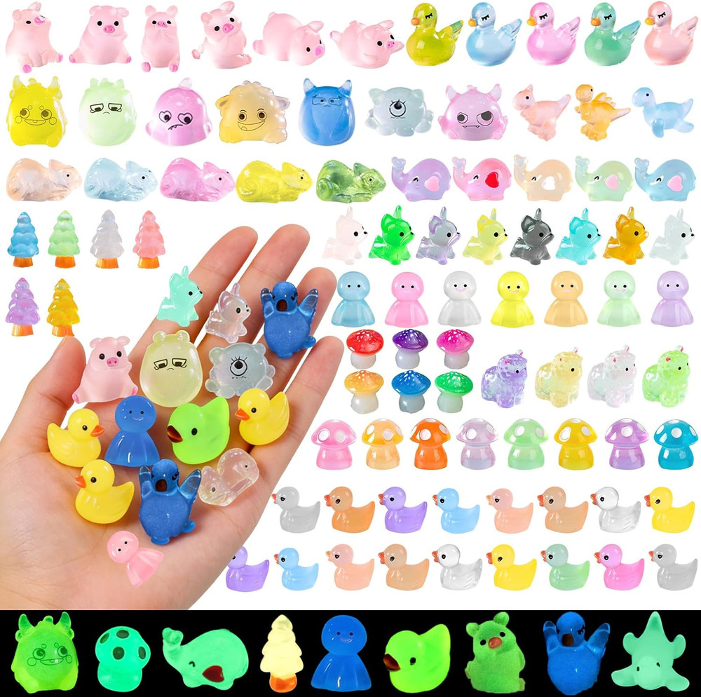 135 Pcs Luminous Mini Resin Animals Kit Accessories Variety Pack Glow Animal Fig