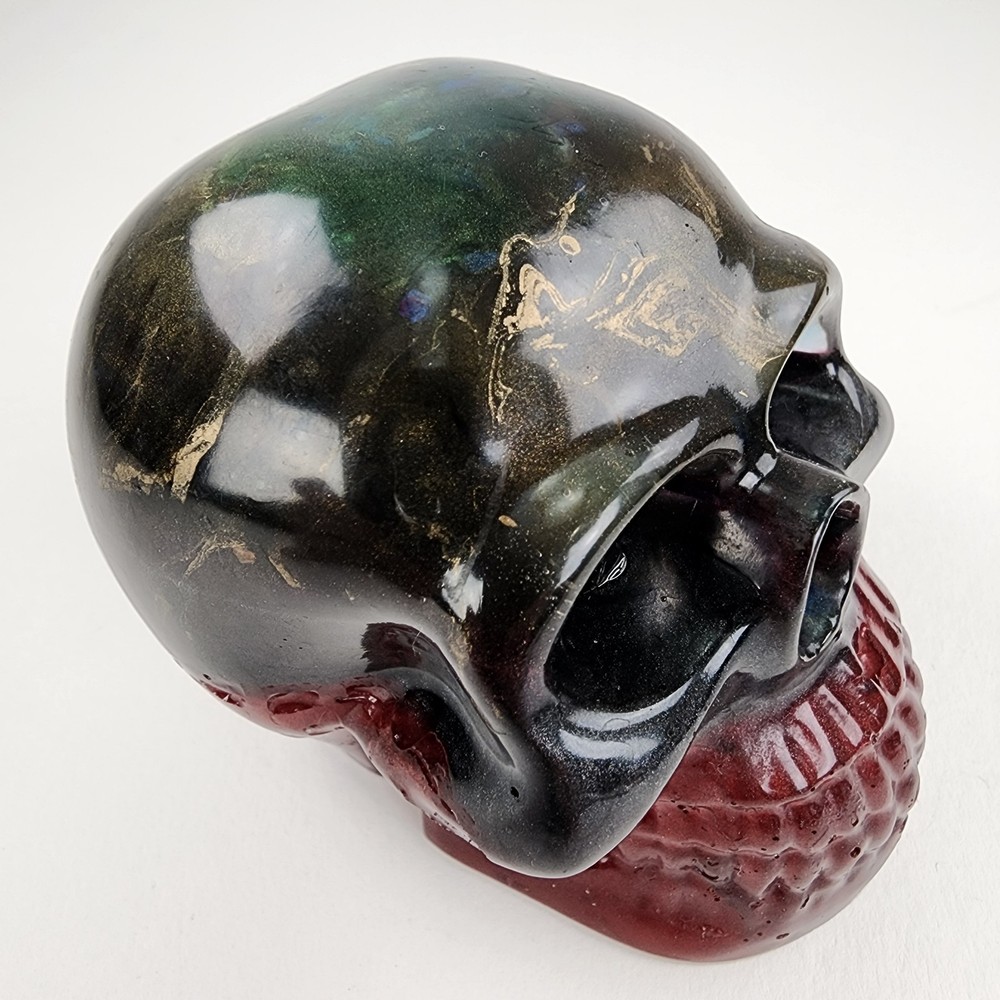 Handmade Multicolor Gold Dusted Epoxy Skull Red & Green