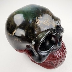 Handmade Multicolor Gold Dusted Epoxy Skull Red & Green