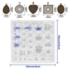 Resin Jewelry Molds Pendant Trays Making Kit with 30Pcs 5 styles Metal Pendan…