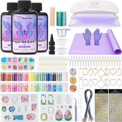 UV Resin Molds Jewelry Making Kit With UV Lamp 300g Clear Fast Curing Tools