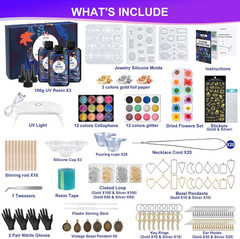 UV Resin Jewelry Making Kit, 300G Crystal Clear Resin with Light and Molds, DIY