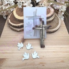 Wood design cross with pigeons handmade silicone mold for crafts