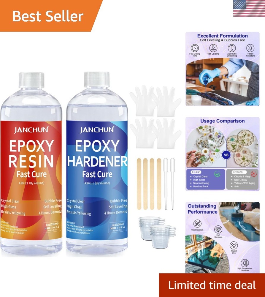 Durable Crystal Clear Epoxy Resin 16oz – Self-Leveling & UV Resistant for Art