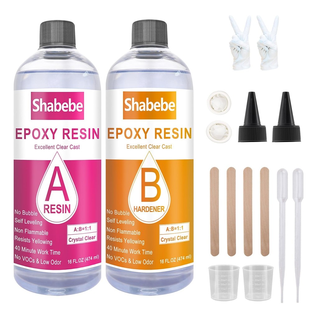 Epoxy Resin 32oz Crystal Clear Not Yellowing Self Leveling Casting Kit Shabebe