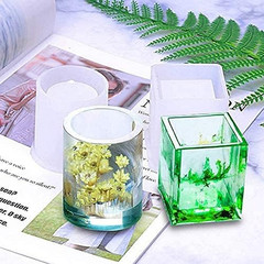 NC Cube and Cylinder Silicone Molds, 2 Pack Small DIY Square Resin Plant Mold B