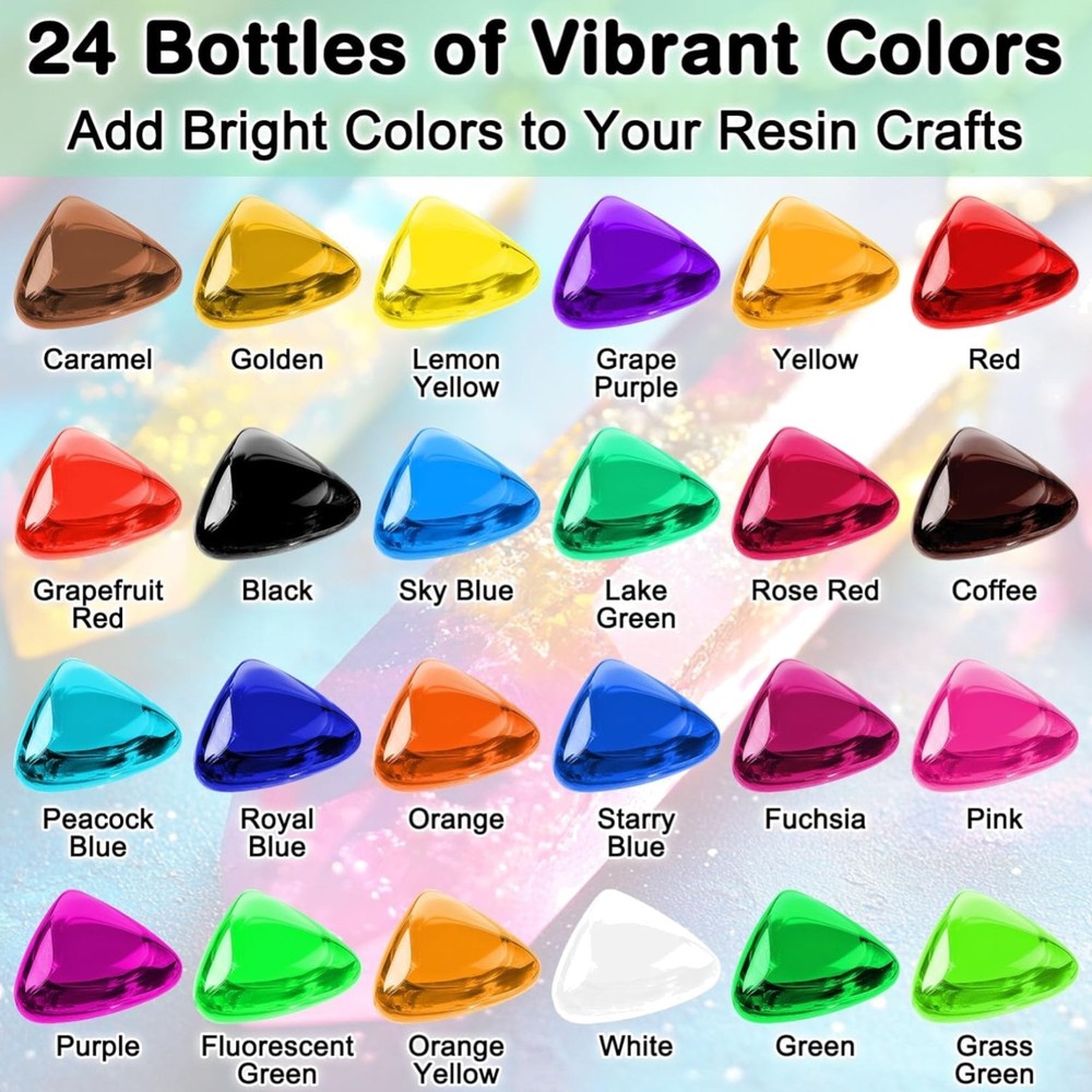 Epoxy Resin Color Pigment – 24 Colors Liquid Epoxy Dye Set with 6 Glitters, H…