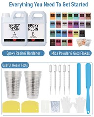 1 Gallon Epoxy Resin Kit with 24 Colors Mica Powder, Gold Foil, Cups & Stick,…