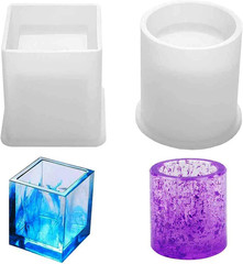 NC Cube and Cylinder Silicone Molds, 2 Pack Small DIY Square Resin Plant Mold B
