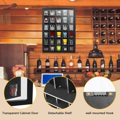 30 Shot Glass Display Case Wall Mounted, Shot Glass Holder with Door and Remo…