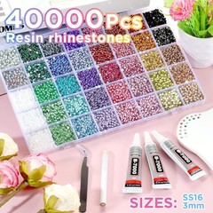 Versatile 40-Color Rhinestone Crafting Set – 40,000 3mm Gems & Glue Included