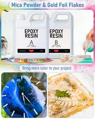 1 Gallon Epoxy Resin Kit with 24 Colors Mica Powder, Gold Foil, Cups & Stick,…