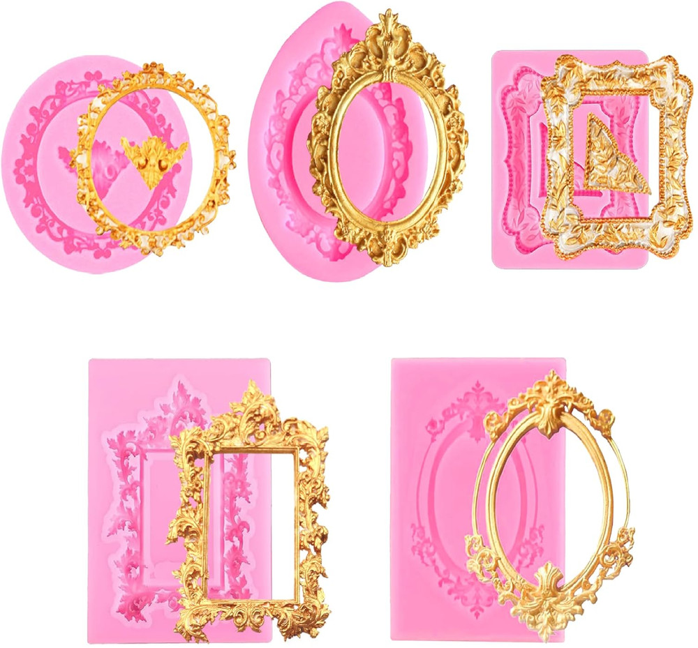 5 Pack Photo Frame Fondant Molds,Picture Frames Silicone Mold Vintage Frame Mold