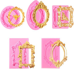 5 Pack Photo Frame Fondant Molds,Picture Frames Silicone Mold Vintage Frame Mold