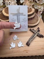 Wood design cross with pigeons handmade silicone mold for crafts