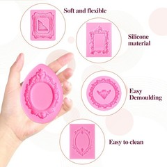 5 Pack Photo Frame Fondant Molds,Picture Frames Silicone Mold Vintage Frame Mold
