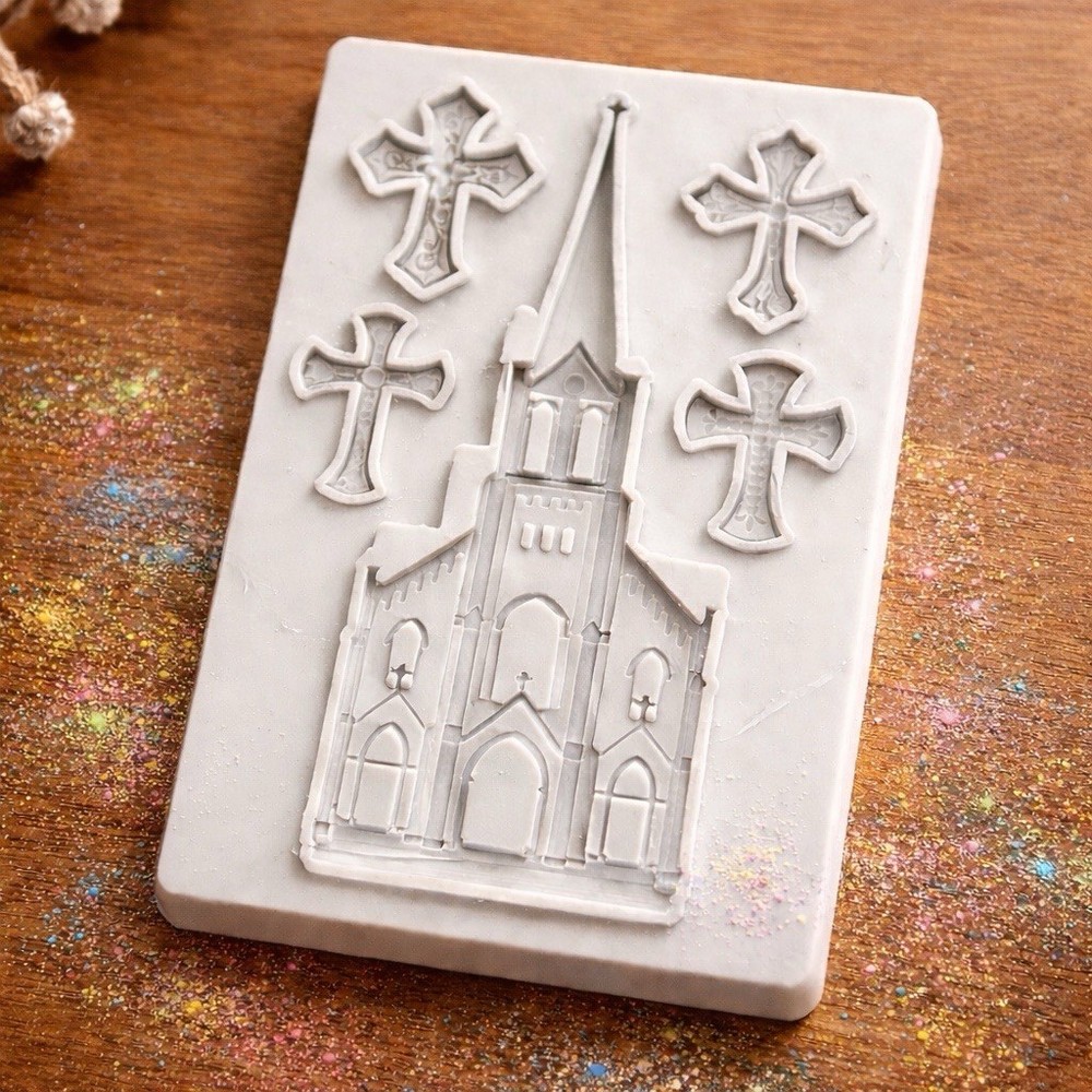 Silicone Mold Mould- Easter Church & Cross “Faith” Craft Art Resin Clay Epoxy