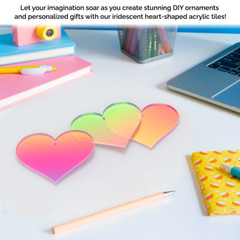 Heart Shaped Iridescent 3″ Acrylic Tile with Hole for Crafts and Party Decor