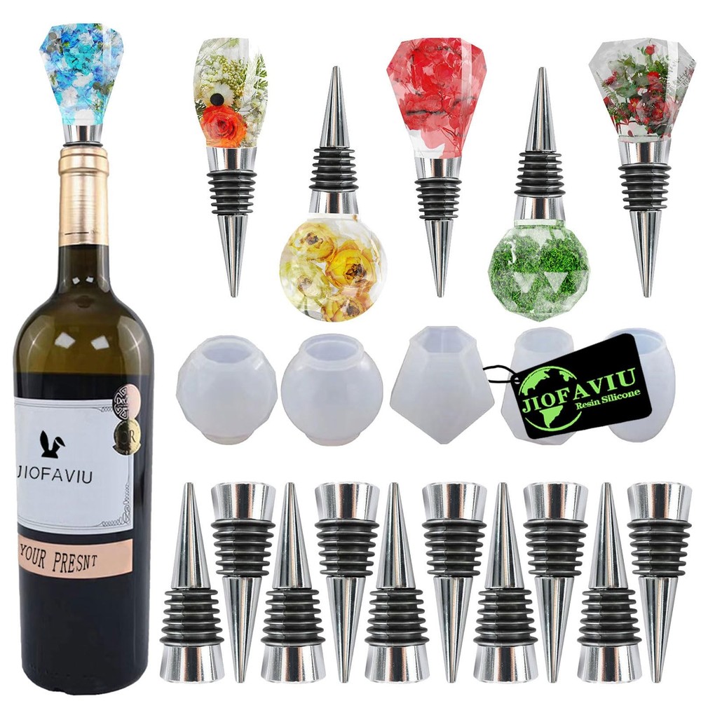 15 Pcs Resin Wine Bottle Stopper Molds Set | Silicone Molds for Epoxy Resin