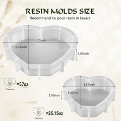 2Pcs 10″ Heart Silicone Resin Molds – Deep Epoxy Molds for DIY Flower Casting