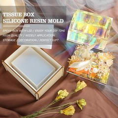 Silicone Tissue Box Resin Mold with Lid Epoxy Casting Mould Multicolor