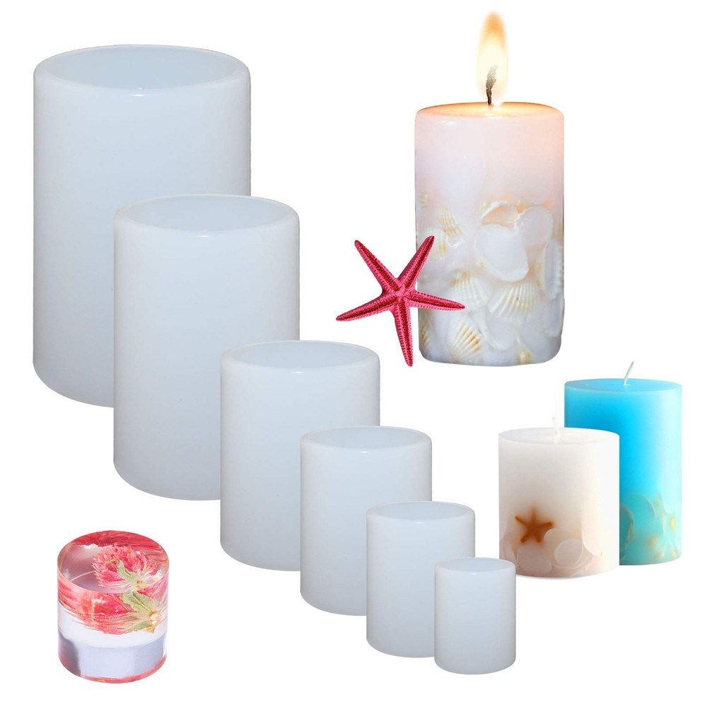6 Pieces Cylinder Silicone Candle Molds Pillar Candle Silicone Molds Resin Ca…