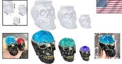 Resin Skull Molds 3D Set Large Medium Small Clear Flexible Silicone Casting Home
