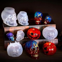 5 Pcs Large + Medium + Small 3D Skull Pumpkin Resin Molds, Flexible Silicone Ske