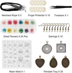 Resin Jewelry Molds Pendant Trays Making Kit with 30Pcs 5 Styles Metal Pendan…