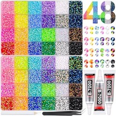 30,000 Pcs Multicolor Resin Rhinestones Kit – 3mm & 4mm Flatback Gems + Glue for