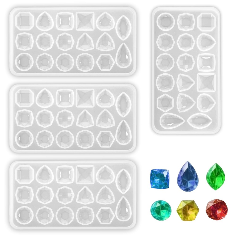 4 Pcs Gemstone Silicone Mold Resin Jewelry Molds Gem Jewelry Casting Mold Small