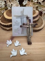 Wood design cross with pigeons handmade silicone mold for crafts