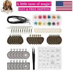 Resin Jewelry Molds Pendant Trays Making Kit with 30Pcs 5 Styles Metal Pendan…