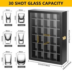 30 Shot Glass Display Case Wall Mounted, Shot Glass Holder with Door and Remo…