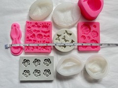 Lot of 10 Assorted Silicone Resin Molds Lips Roses Bows Butterfly Floral