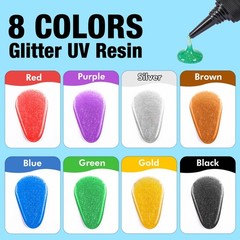 JDiction Glitter Colored UV Resin, 8 Colors Metallic Resin with Multicolor